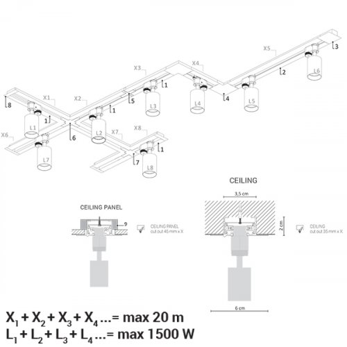 9012 шинопровод Nowodvorski PROFILE RECESSED TRACK WHITE 1 METER CN alt 2