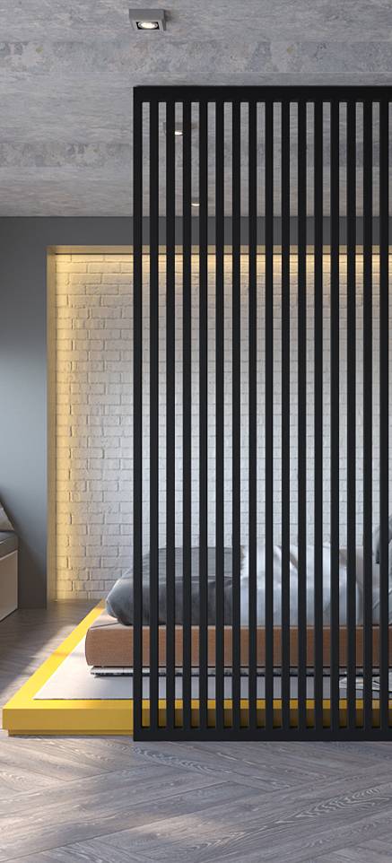 Міжкімнатна перегородка ZEIST СТАЦІОНАРНА зі скла і сталі